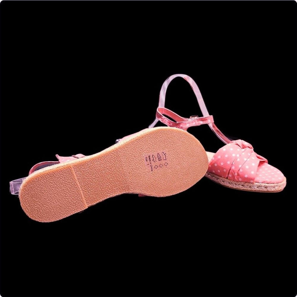 Polka Dot Blush Espadrille Sandals With Bow & Adjustable Ankle Strap - Casual Su - Picture 5 of 7